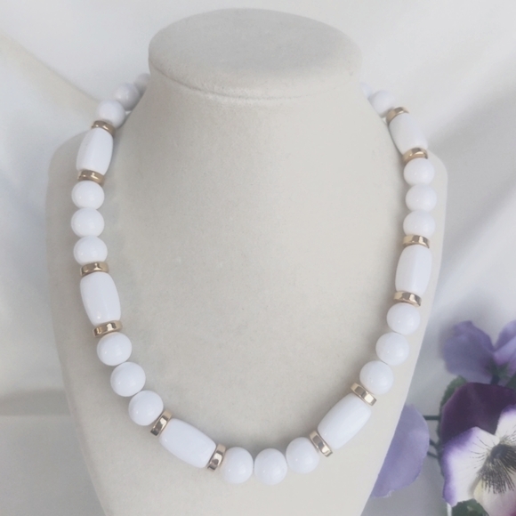 Napier Jewelry - Vintage Napier Necklace White Gold Beads 18 inches EUC